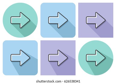 Outlined icon of right direction arrow  with parallel and not parallel  long shadows   