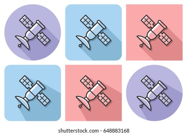 Outlined icon of satellite  with parallel and not parallel long shadows    