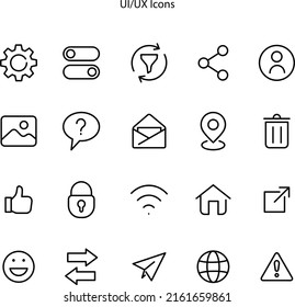 Outlined icon set user interface. Suitable for design material of app, UI UX, and essential icon for app software.
