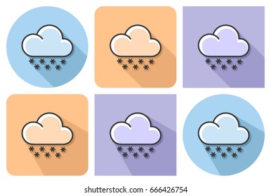 Outlined icon of  snowfall with parallel and not parallel long shadows   