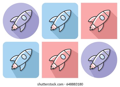 Outlined icon of space rocket  with parallel and not parallel long shadows    