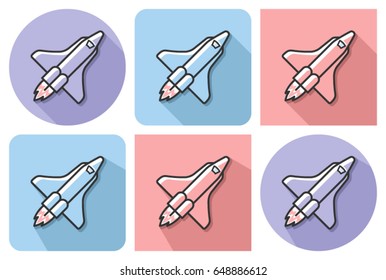 Outlined icon of  space shuttle  with parallel and not parallel long shadows    