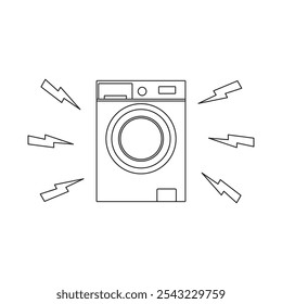 Icone delineado, símbolo e ilustração do risco de ruído da máquina de lavar roupa.