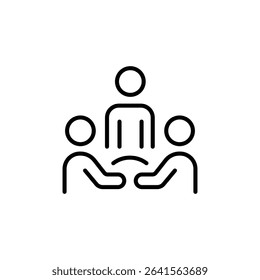 Outlined Icon of Team Discussion Showing Business Collaboration, Staff Meeting, Strategic Dialogue, Thought Exchange, and Cooperative Decision-Making