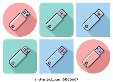 Outlined icon of USB device with parallel and not parallel long shadows             