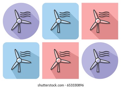 Outlined icon of wind turbine with parallel and not parallel  long shadows   
