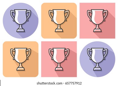Outlined icon of winner trophy cup with parallel and not parallel  long shadows     
