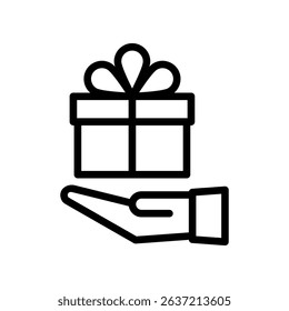 Outlined Illustration of Hand Offering a Gift Box With a Ribbon