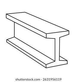 Uma ilustração esboçada de um perfil de metal I-raio (ou H-raio), um elemento estrutural fundamental na construção e engenharia civil.