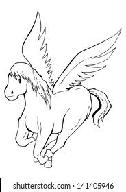 Outlined illustration of a pegasus