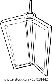 Outlined illustration of revolving door parts on white