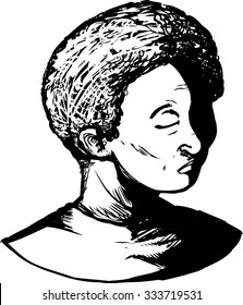 Outlined illustration of single African male with eyes closed