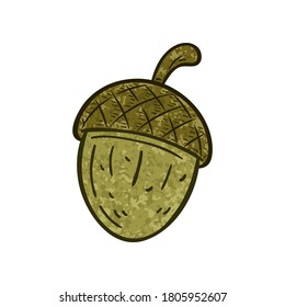 Outlined illustration of a textured cartoon acorn 