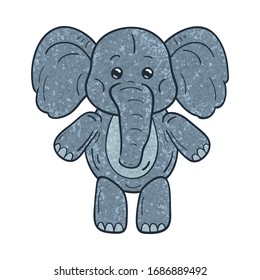 Outlined illustration of a textured cartoon elephant. On white  background