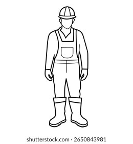 Outlined Illustration of a Worker in Protective Gear