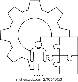 Umrissenes Bild Zahnrad Stick Figur vierteilig puzzle