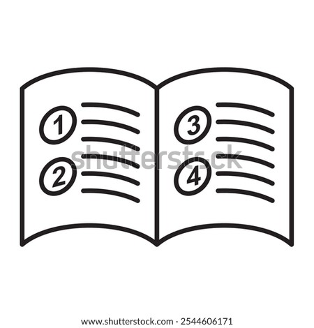 Outlined instruction book with number of step illustration. Icon and symbol.