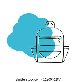 Outlined isolated backpack for school on blue background. Vector illustration of luggage