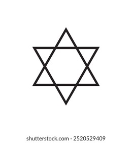 Outlined isolated black David's star symbol of Israel on white background. Vector icon in flat style