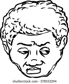 Outlined isolated head of worried middle aged Black man looking over on isolated background