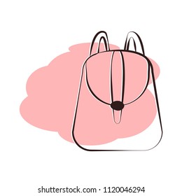 Outlined isolated schoolbag on pink background. Vector illustration of pouch