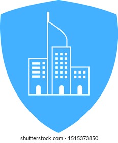 Outlined Jakarta Skyline with Blue Triangle Shield Logo for Security Company