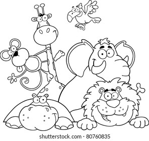 Outlined Jungle Animals. Vector illustration