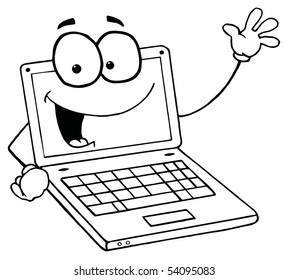 Laptop Cartoon Character Waving Greeting Stock Illustration 71840812