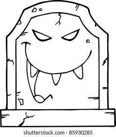 Outlined Laughing Tombstone Cartoon Character