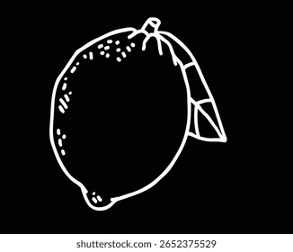 Umrissene Zitrone mit Blatt Icon - Minimal Citrus Clipart, Vektor EPS Datei.