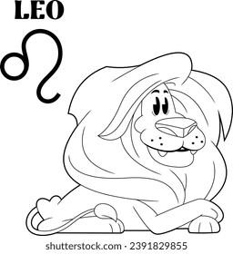 Outlined Leo Cartoon Character Horoscope Zodiac Sign. Vector Hand Drawn Illustration Isolated On Transparent Background