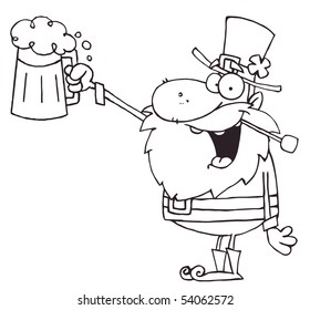 Outlined Leprechaun Toasting And Holding Up Beer