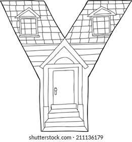 Outlined letter Y in the shape of a house