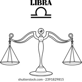 Outlined Libra Cartoon Character Horoscope Zodiac Sign. Vector Hand Drawn Illustration Isolated On Transparent Background