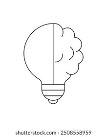 Outlined light bulb with brain a cloud filling, symbolizing innovation, creative thinking, or ideas in the cloud. Suitable for educational, technology, or business illustrations emphasizing creativity