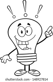 Outlined Light Bulb Cartoon Character With A Bright Idea