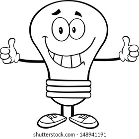 Outlined Light Bulb Cartoon Character Giving A Double Thumbs Up