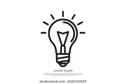 Outlined lightbulb illustration isolated, radiating lines emitting upward from the bulb on a clean transparent backdrop.