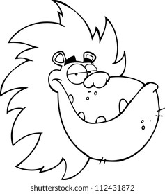 Outlined Lion Head Cartoon Mascot Character
