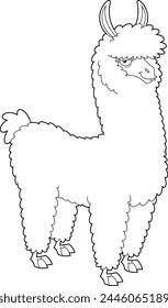 Outlined Llama Animal Cartoon Character. Vector Hand Drawn Illustration Isolated On Transparent Background