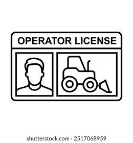 Outlined loader operator license card vector illustration. Industrial safety management for transport. Authorized driver for operating the vehicle and heavy equipment.