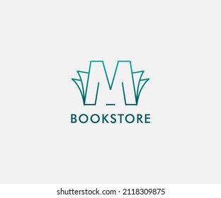 outlined logotype letter M book store logo design template, usable for online store
