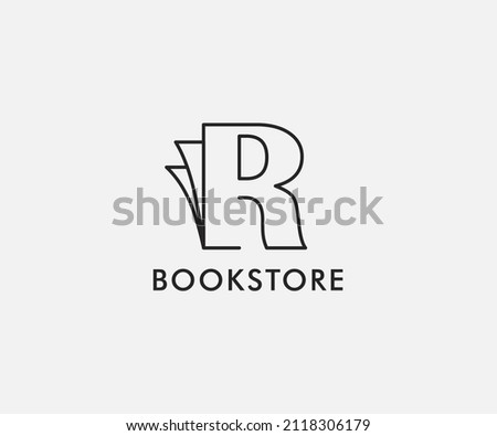 outlined logotype letter R book store logo design template, usable for online store