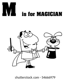 Outlined Magician With M Is For Magician Text