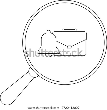 Outlined magnifier shows bell briefcase