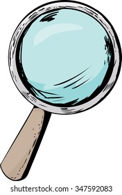 Outlined magnifying glass icon over white background