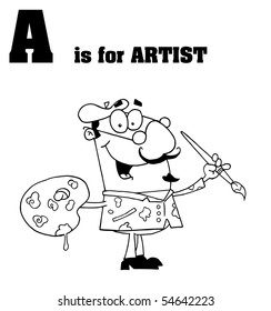 Outlined Male Artist With A Is For Artist Text