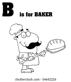 Outlined Male Baker With B Is For Baker Text