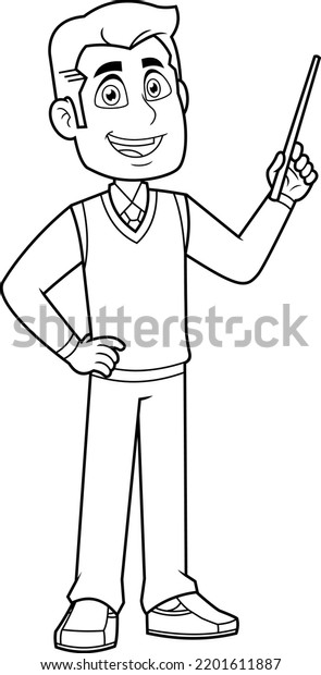 Outlined Male Teacher Cartoon Character Holding Stock Vector (Royalty ...