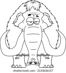 Outlined Mammoth Cartoon Character. Vector Hand Drawn Illustration Isolated On White Background